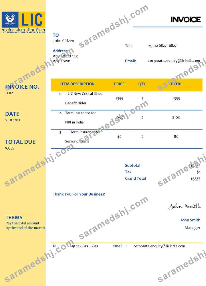 USA LIC invoice template